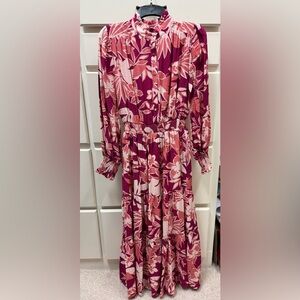 Fate Floral Tiered Maxi Dress - Magenta and Pink